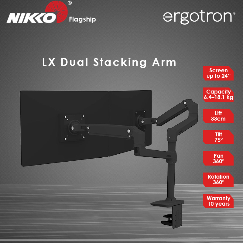 Ergotron LX Dual Stacking Arm Two-Monitor Mount – Nikkotech